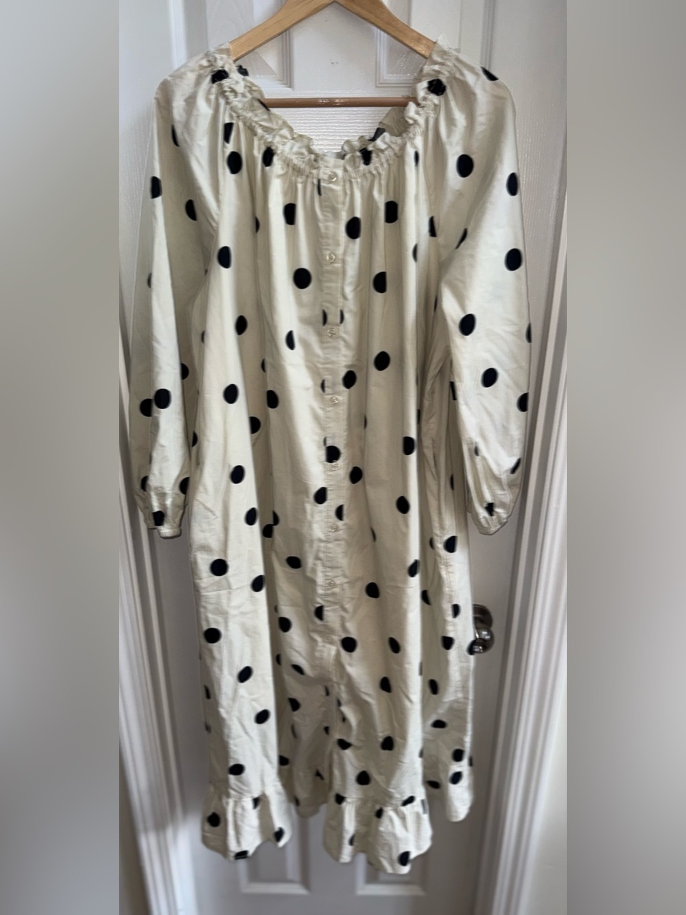 Who What Wear Ballon Sleeve Cotton Midi Dress XL Cream Blk Poka Dots Chic Grunge - Picture 7 of 10
